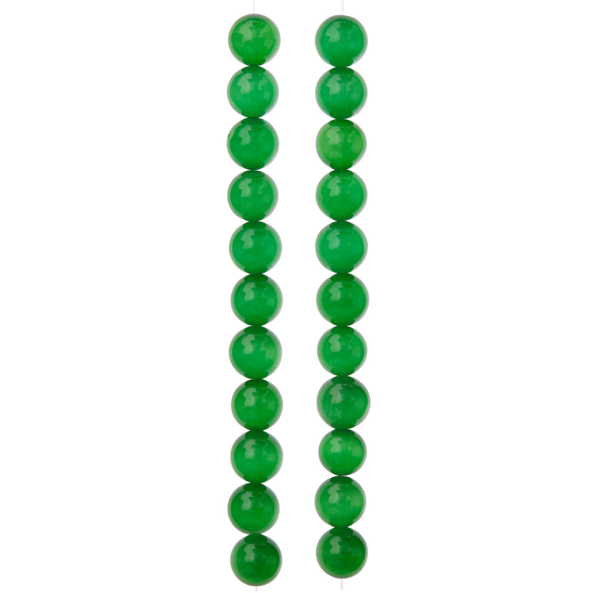 Emerald Green Cat Eye Glass Round Beads, 10mm by Bead Landing™